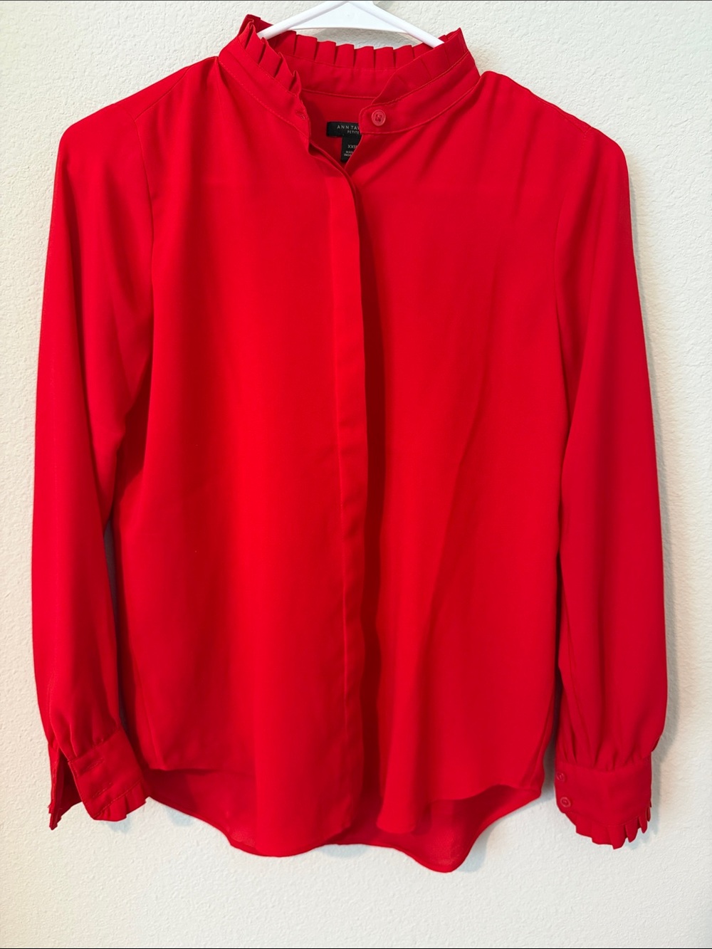 Ann Taylor Red Pleated-Ruffle Collar Blouse XXSP